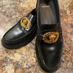 Versace Black Loafers with Gold Accent